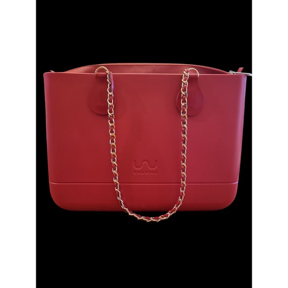 doubleu Bag Purse Tote Red With Gold Colored Chain Strap Changeable Shell - Picture 4 of 8